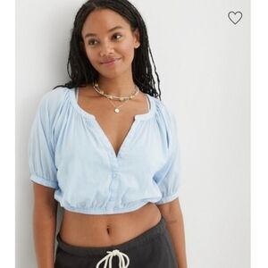 NWT Aerie Flowy Woven Cropped Blouse Top Small